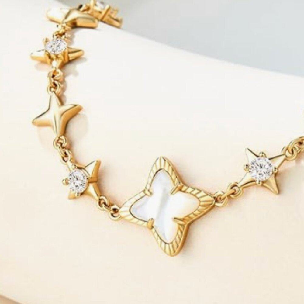 18k Gold Plated White Shell Cubic Zirconia